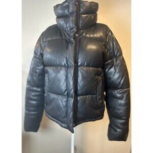 Abercrombie & Fitch Vegan Leather A&F Mini Puffer Jacket Womens Medium Black Y2K